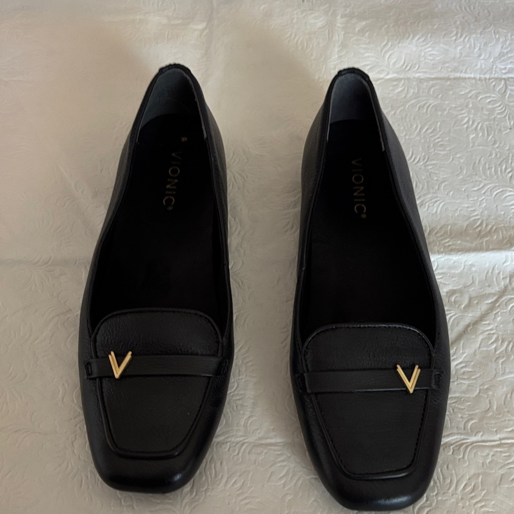 Vionic Black Flats with Gold Detail